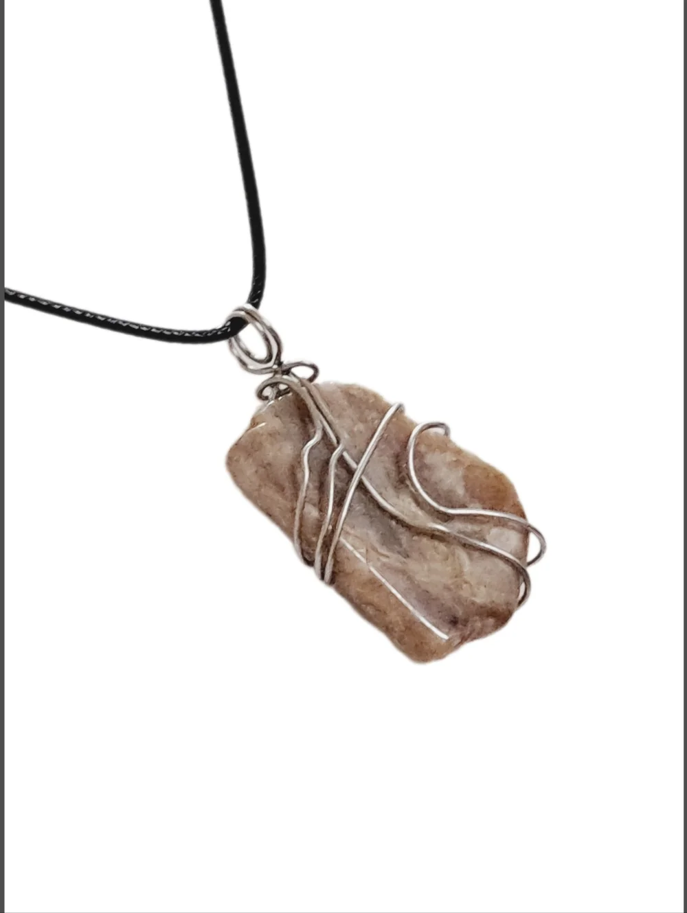Genuine Jasper Double Sided Pendant w/ Black Cord Necklace NWOT
